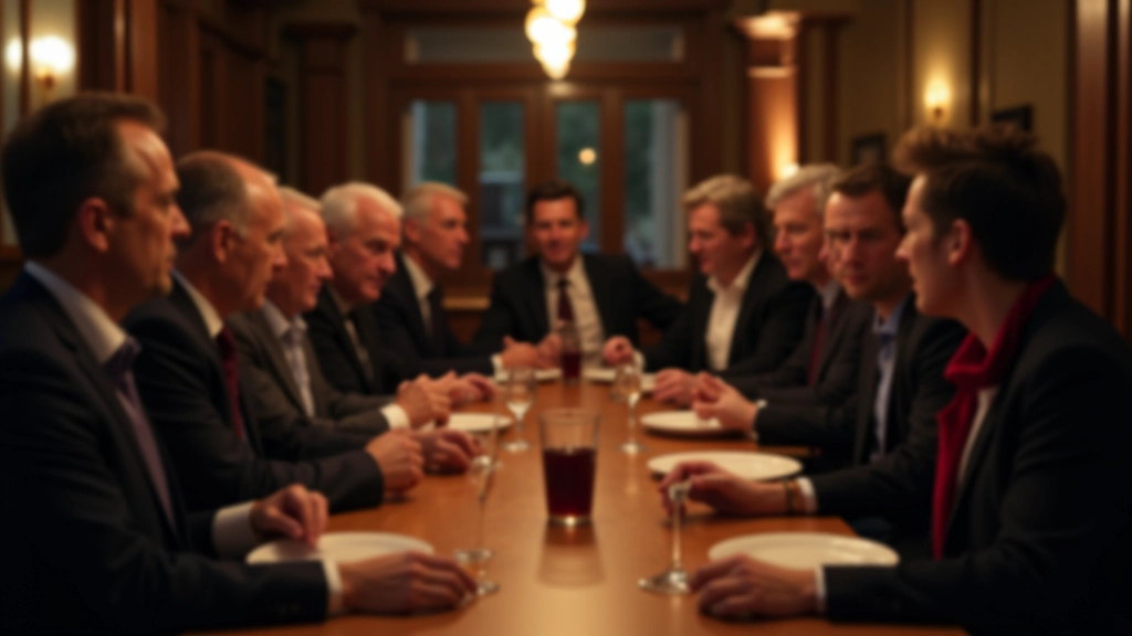 Group of adults aged 40-60 seated around a table, engaged in serious discussion during game night