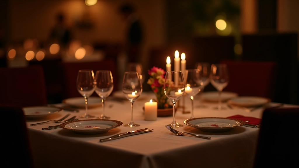 Formal dinner table fully set with elegant place settings and candlelight